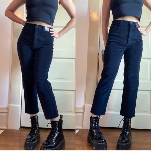Express Super High Rise Straight Cropped Velvet Pants - Picture 1 of 9